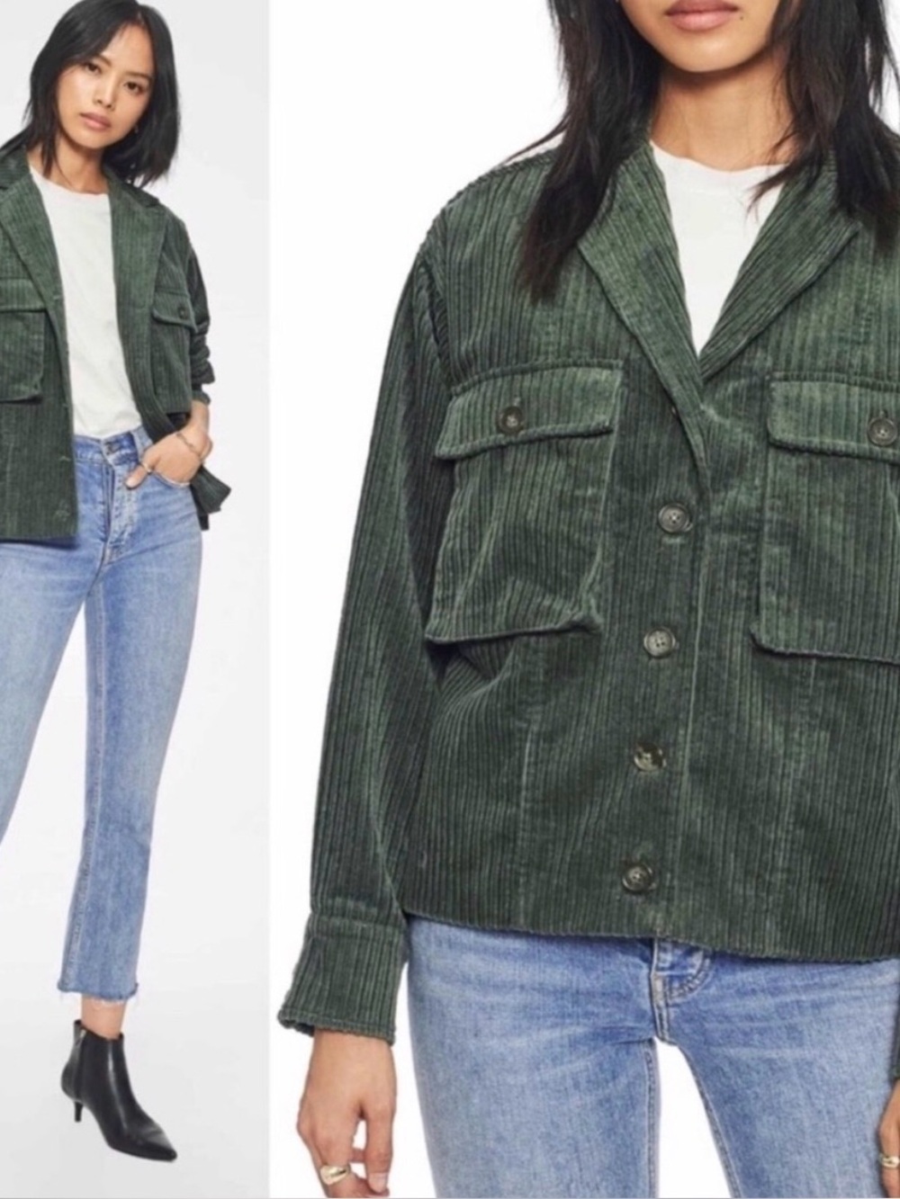 Anine Bing Sam Corduroy Jacket in Green Size XS